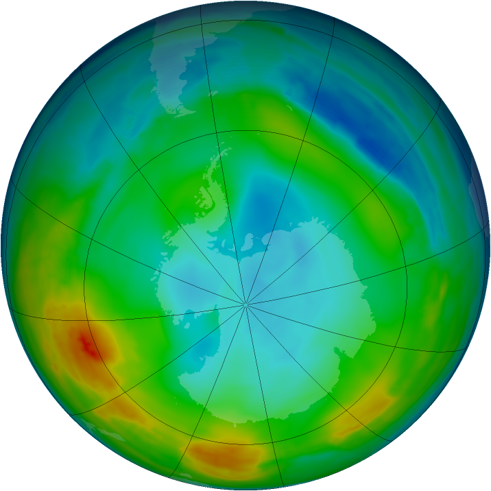 Antarctic ozone map for 01 July 2015